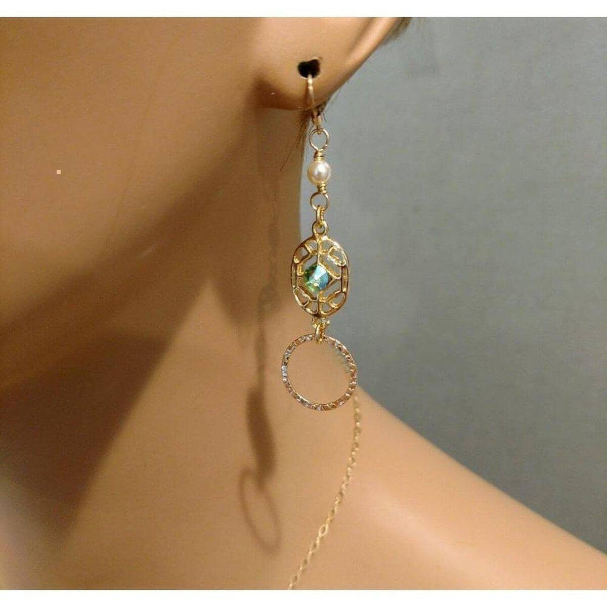 14 KT Gold Filled Green Crystal Hammered Circle Filigree Earrings by Alexa Martha Designs