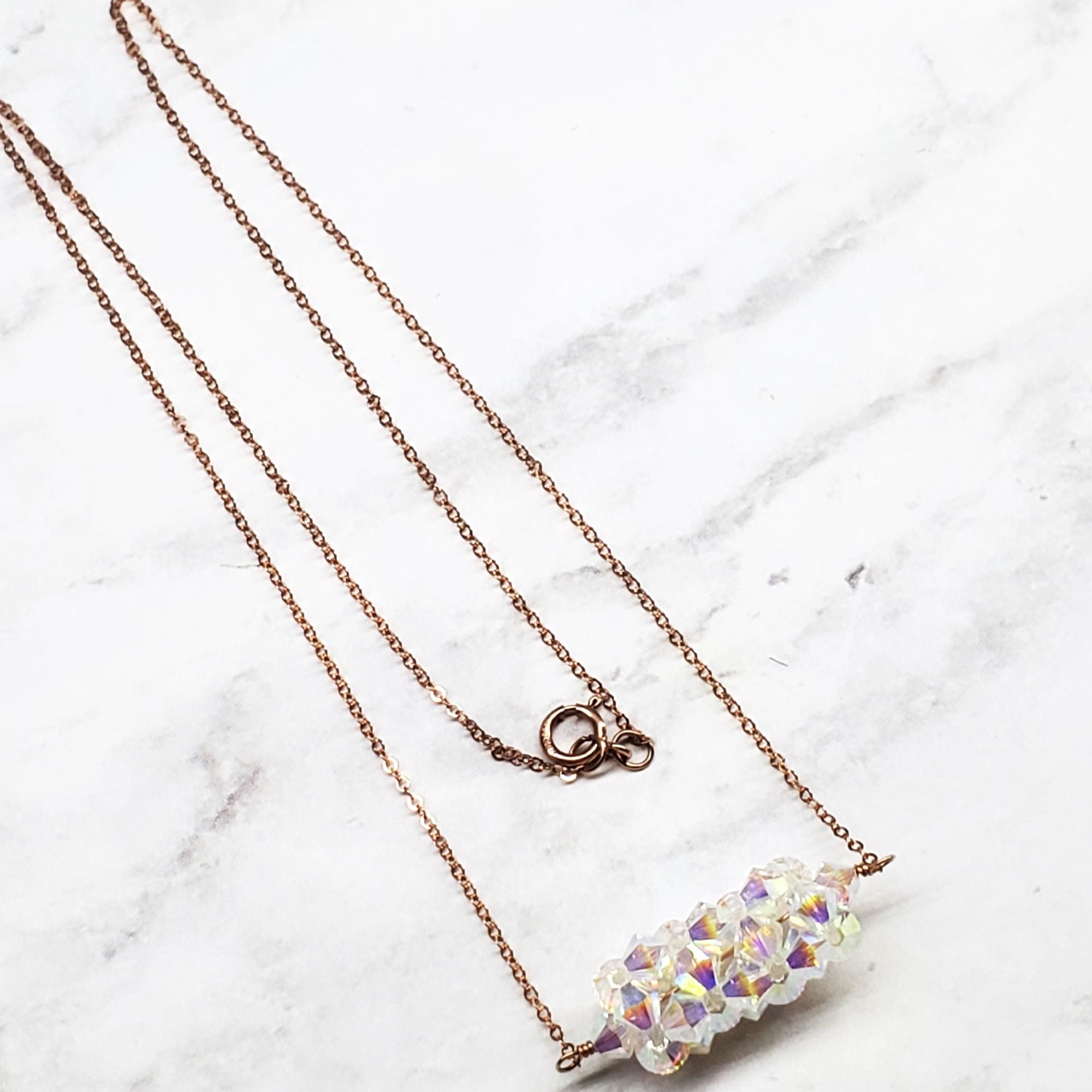 14K Rose Gold Swarovski Crystal Barrel Necklace Handmade- Super Sparkly by Alexa Martha Designs