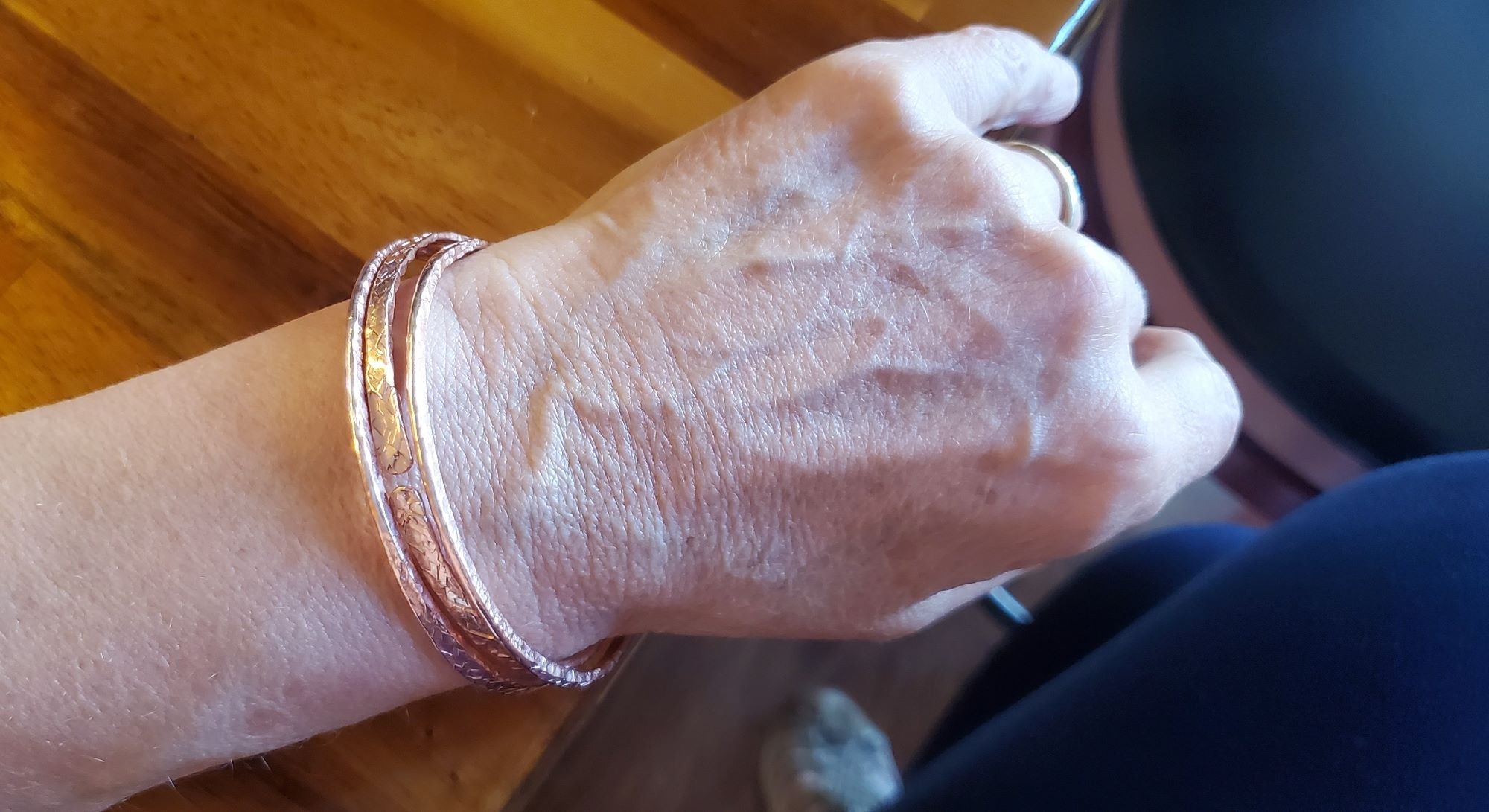 Stackable Hammered Double Canted Angle Bangles by Alexa Martha Designs