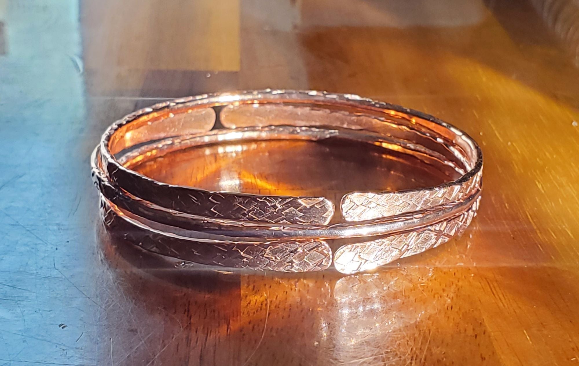Stackable Hammered Double Canted Angle Bangles by Alexa Martha Designs