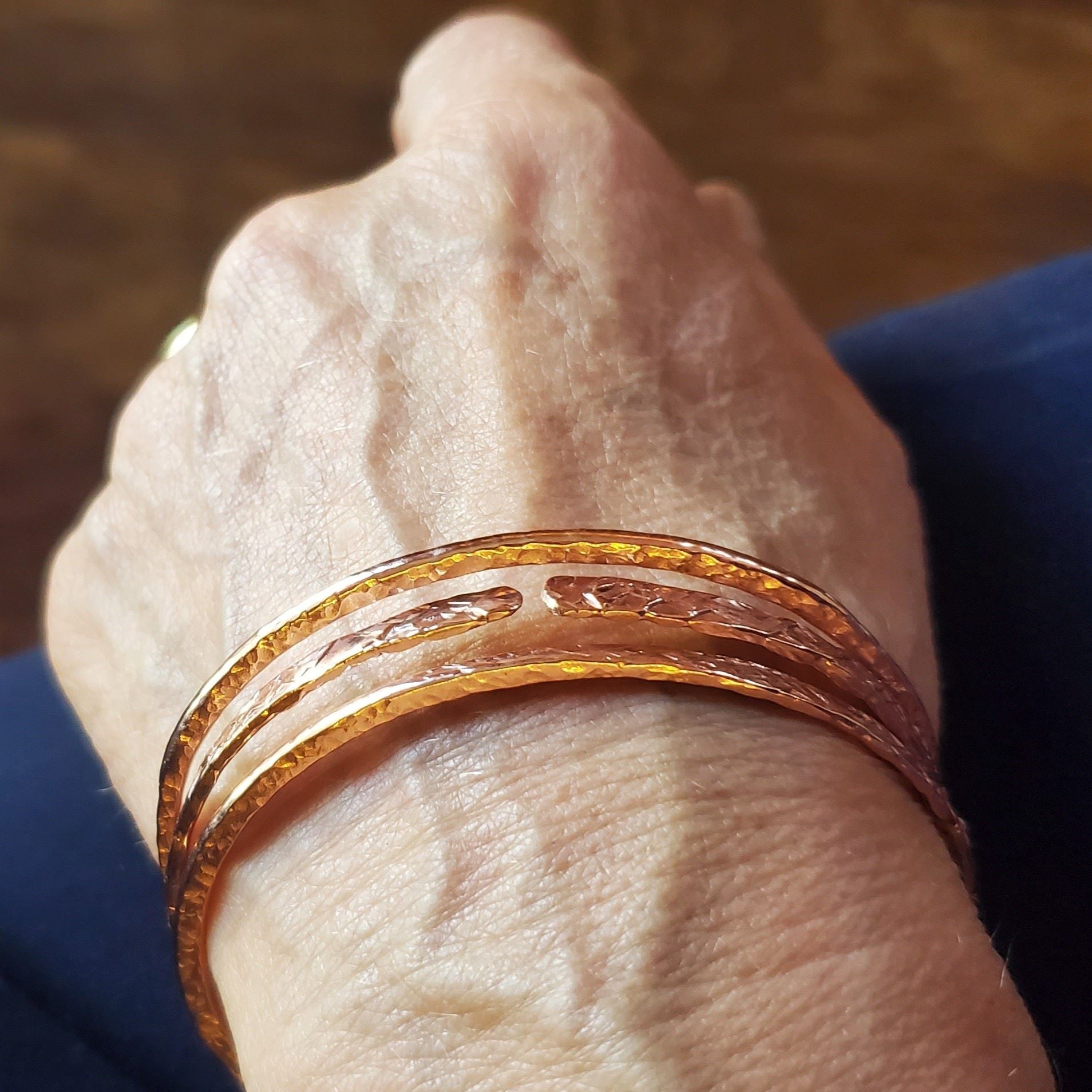 Stackable Hammered Double Canted Angle Bangles by Alexa Martha Designs
