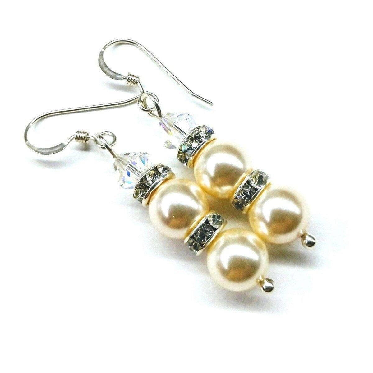 Bridal Sterling Silver Stacked Crystal and Pearl Earrings by Alexa Martha Designs