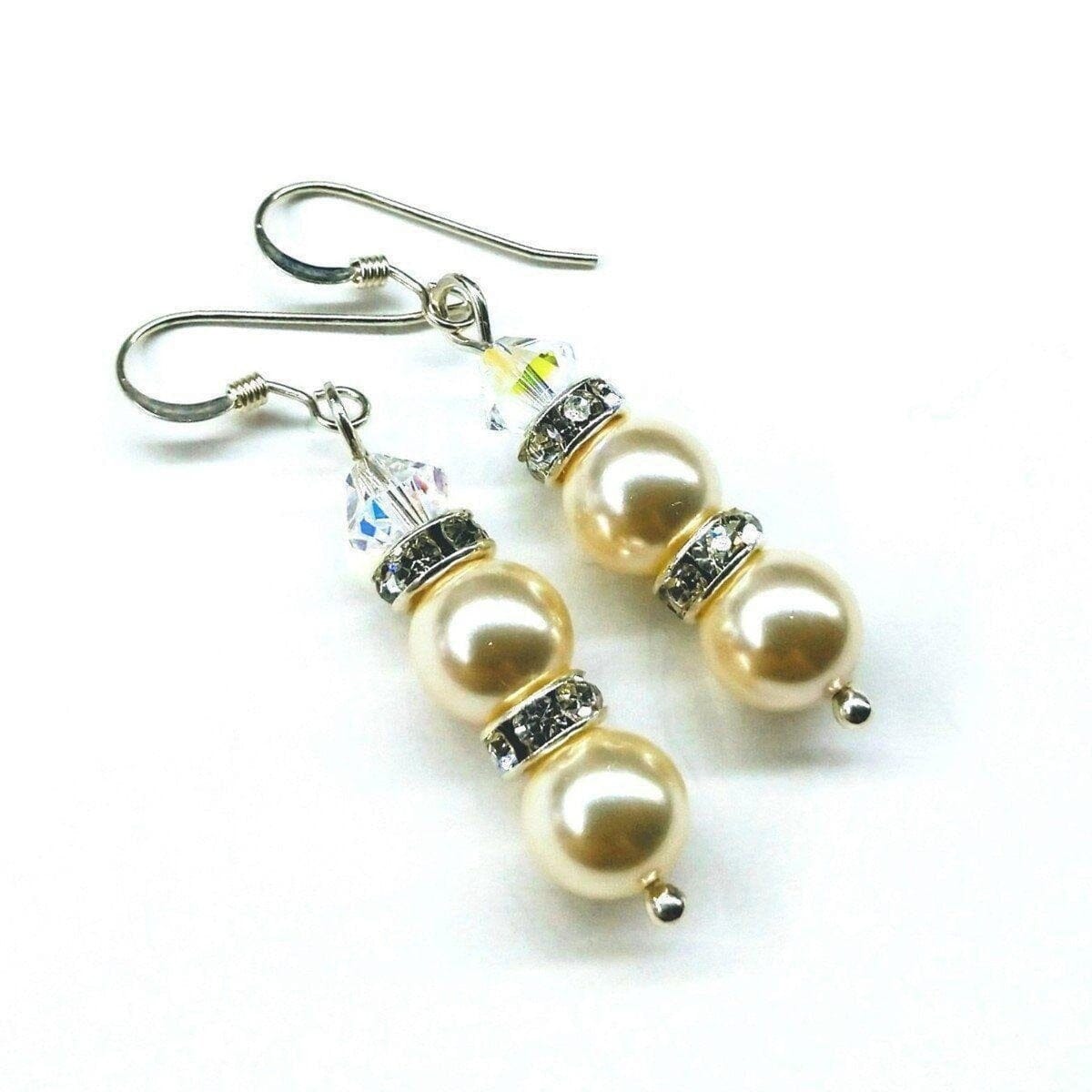 Bridal Sterling Silver Stacked Crystal and Pearl Earrings by Alexa Martha Designs