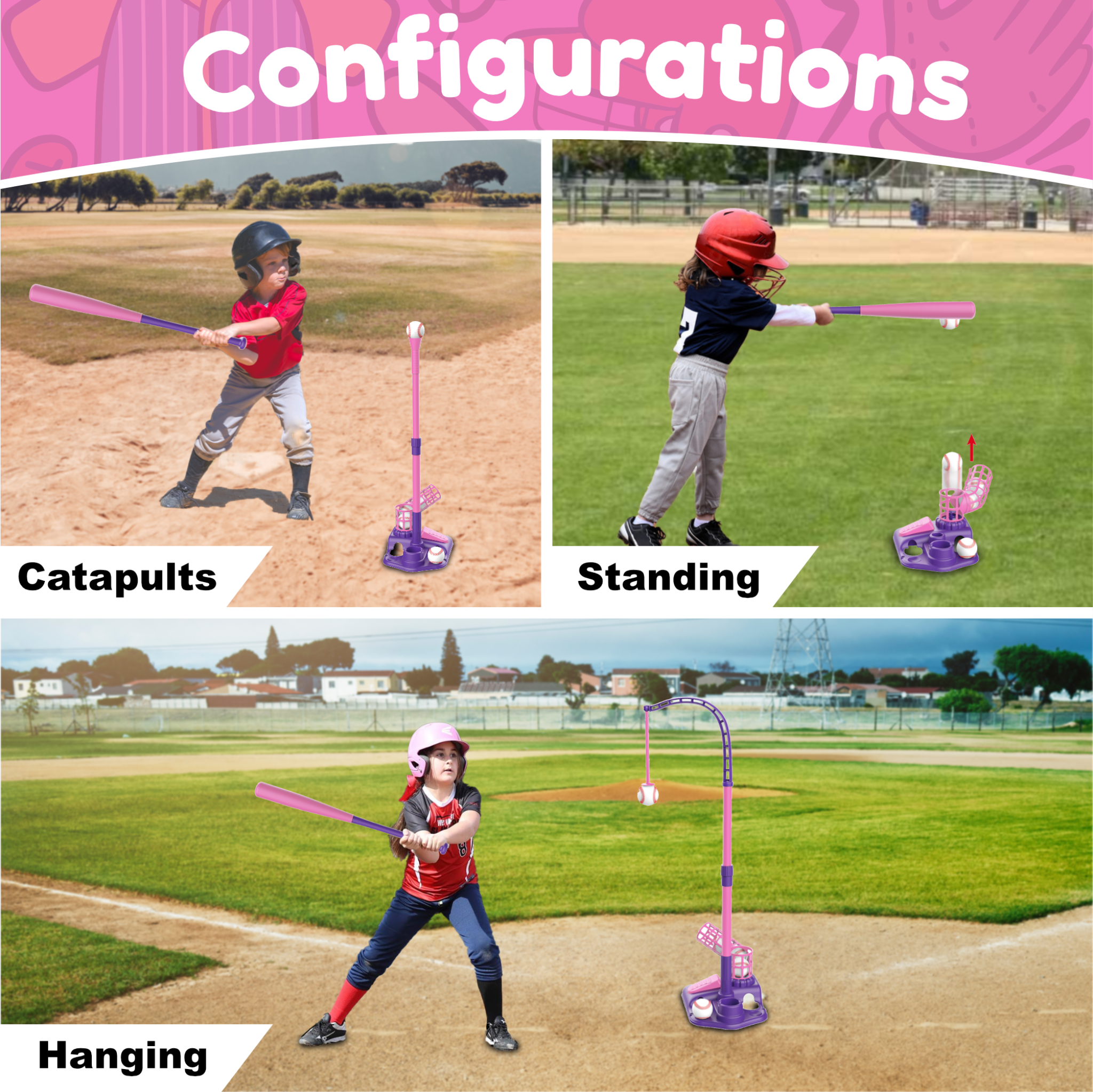 Contixo 3-in-1 Kids T-Ball Set - Adjustable Tee, 6 Balls, Indoor/Outdoor, Ages 3-5 by Contixo