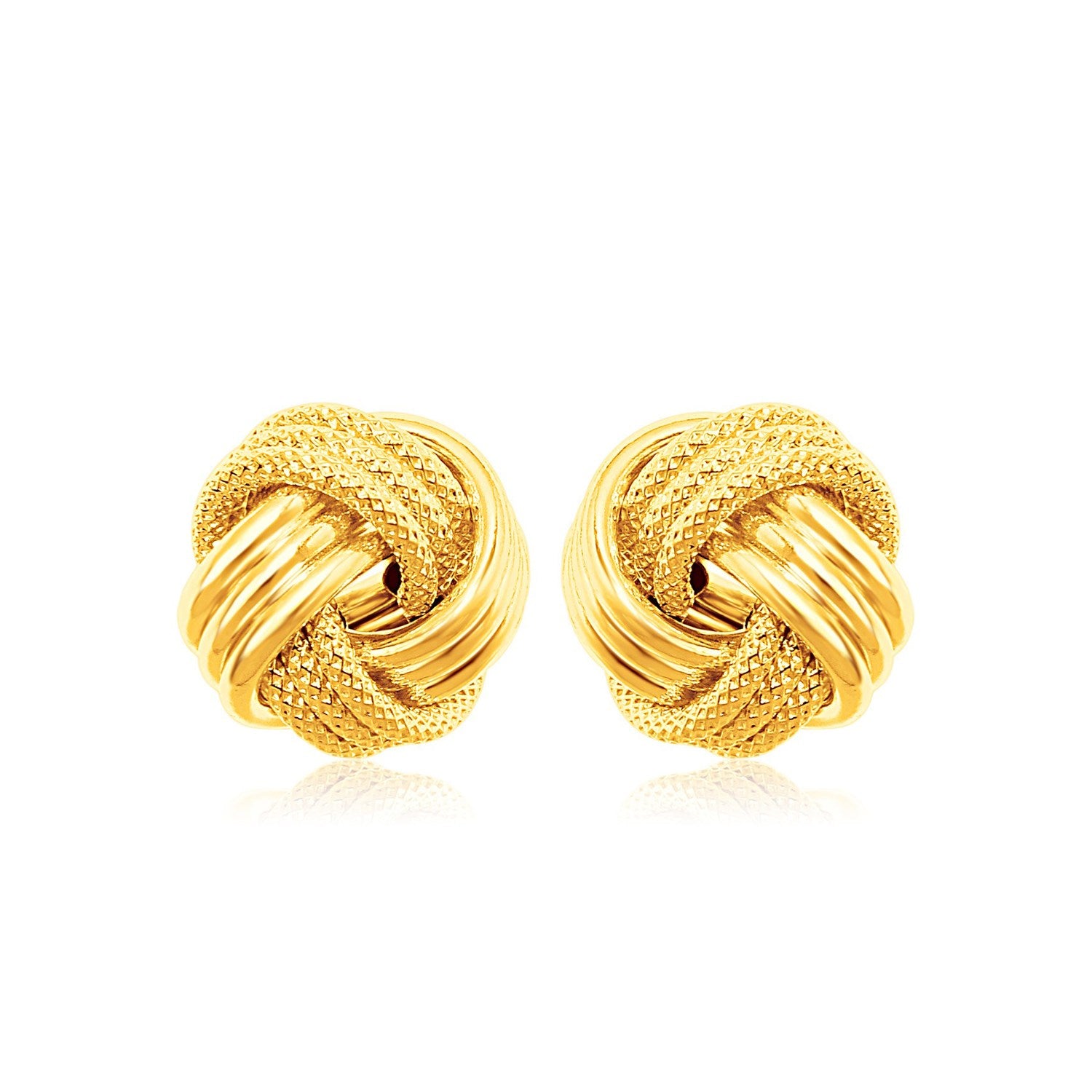 14k Yellow Gold Love Knot with Ridge Texture Earrings