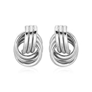 Polished Love Knot Earrings with Interlocking Rings in Sterling Silver(15mm)