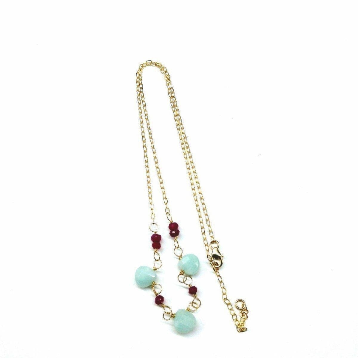 Dainty Gold Chain Mint and Hot Pink Gemstone Necklace by Alexa Martha Designs