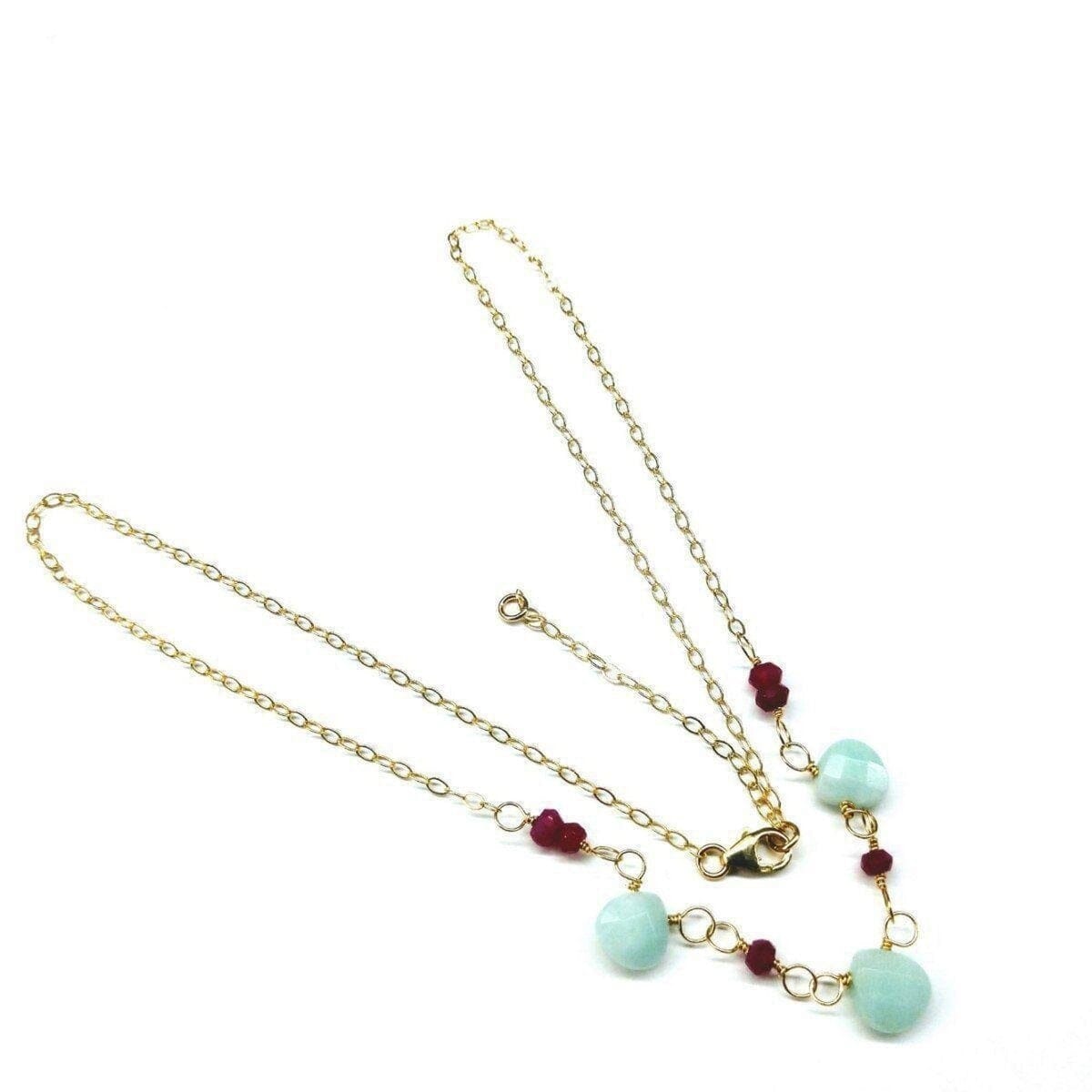 Dainty Gold Chain Mint and Hot Pink Gemstone Necklace by Alexa Martha Designs