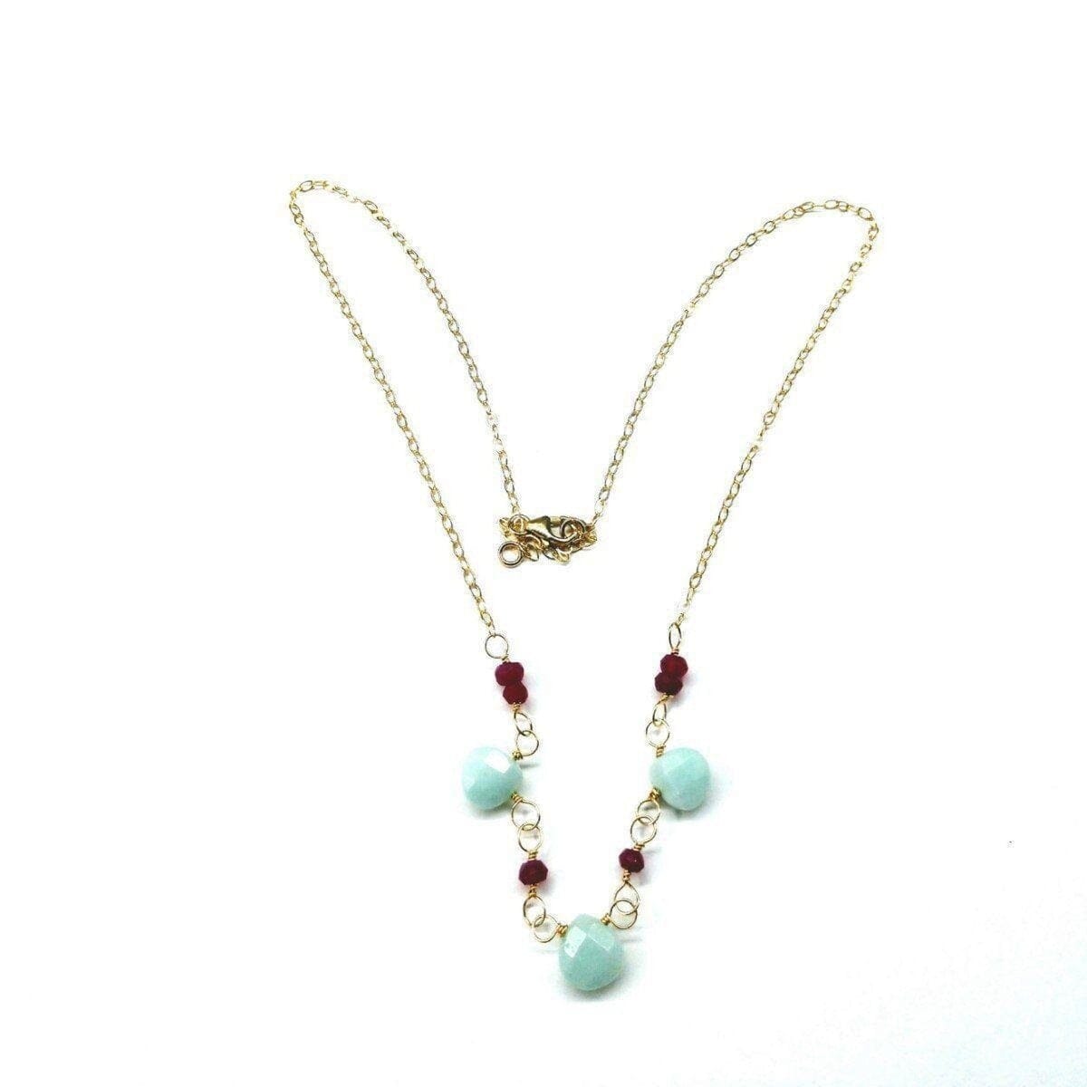 Dainty Gold Chain Mint and Hot Pink Gemstone Necklace by Alexa Martha Designs