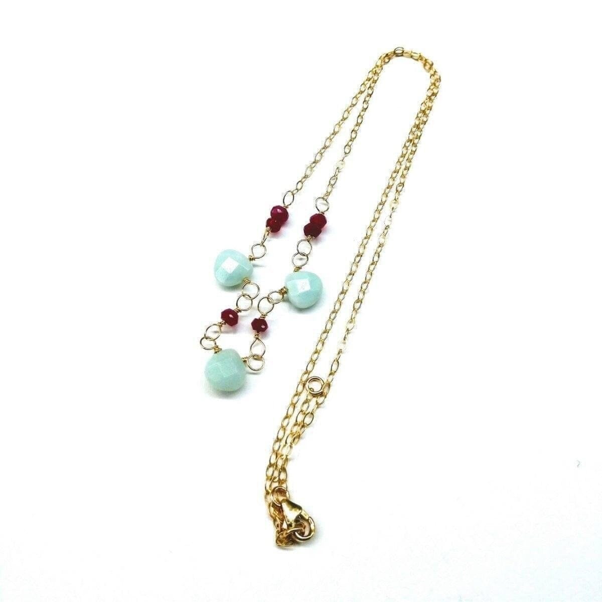 Dainty Gold Chain Mint and Hot Pink Gemstone Necklace by Alexa Martha Designs