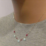Dainty Gold Chain Mint and Hot Pink Gemstone Necklace by Alexa Martha Designs