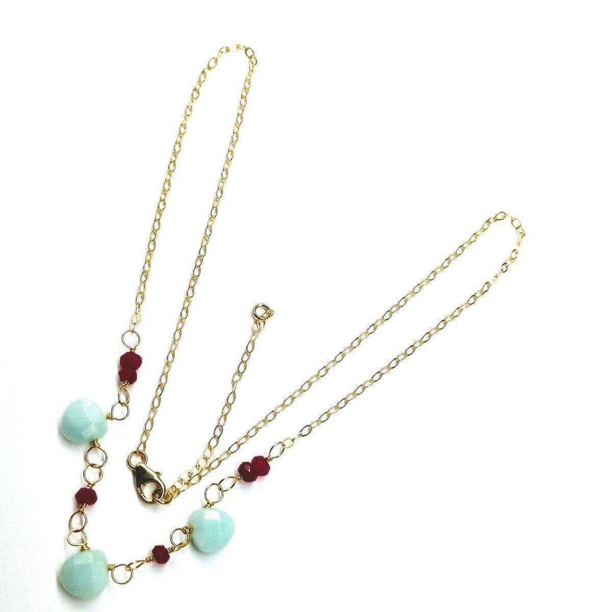 Dainty Gold Chain Mint and Hot Pink Gemstone Necklace by Alexa Martha Designs