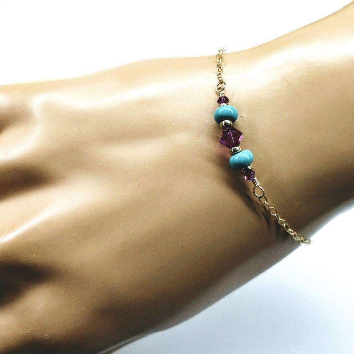 Gold Filled Pink Turquoise Gemstone Bracelet by Alexa Martha Designs