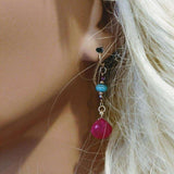 Gold Filled Wire Wrapped Pink And Turquoise Gemstone Earrings by Alexa Martha Designs