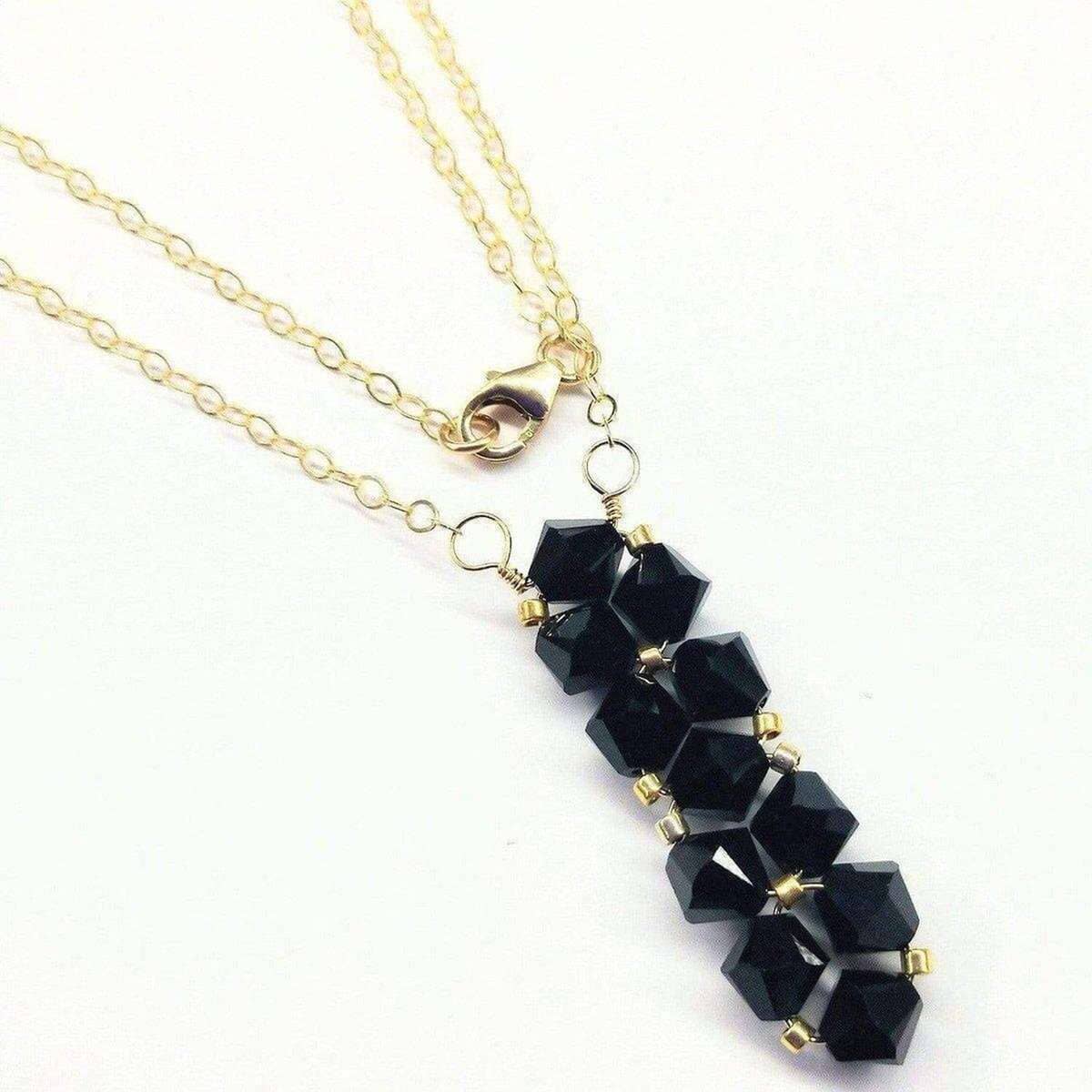 Gold Wire Bead-Woven Rock Candy Crystal Bar Necklace by Alexa Martha Designs
