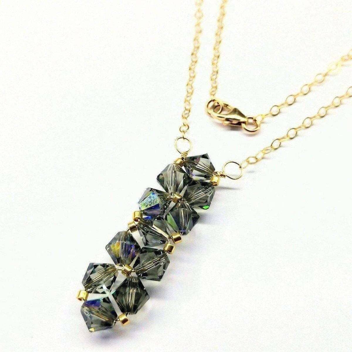 Gold Wire Bead-Woven Rock Candy Crystal Bar Necklace by Alexa Martha Designs