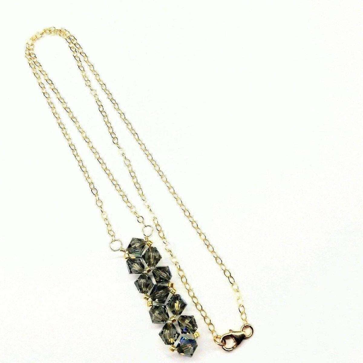 Gold Wire Bead-Woven Rock Candy Crystal Bar Necklace by Alexa Martha Designs