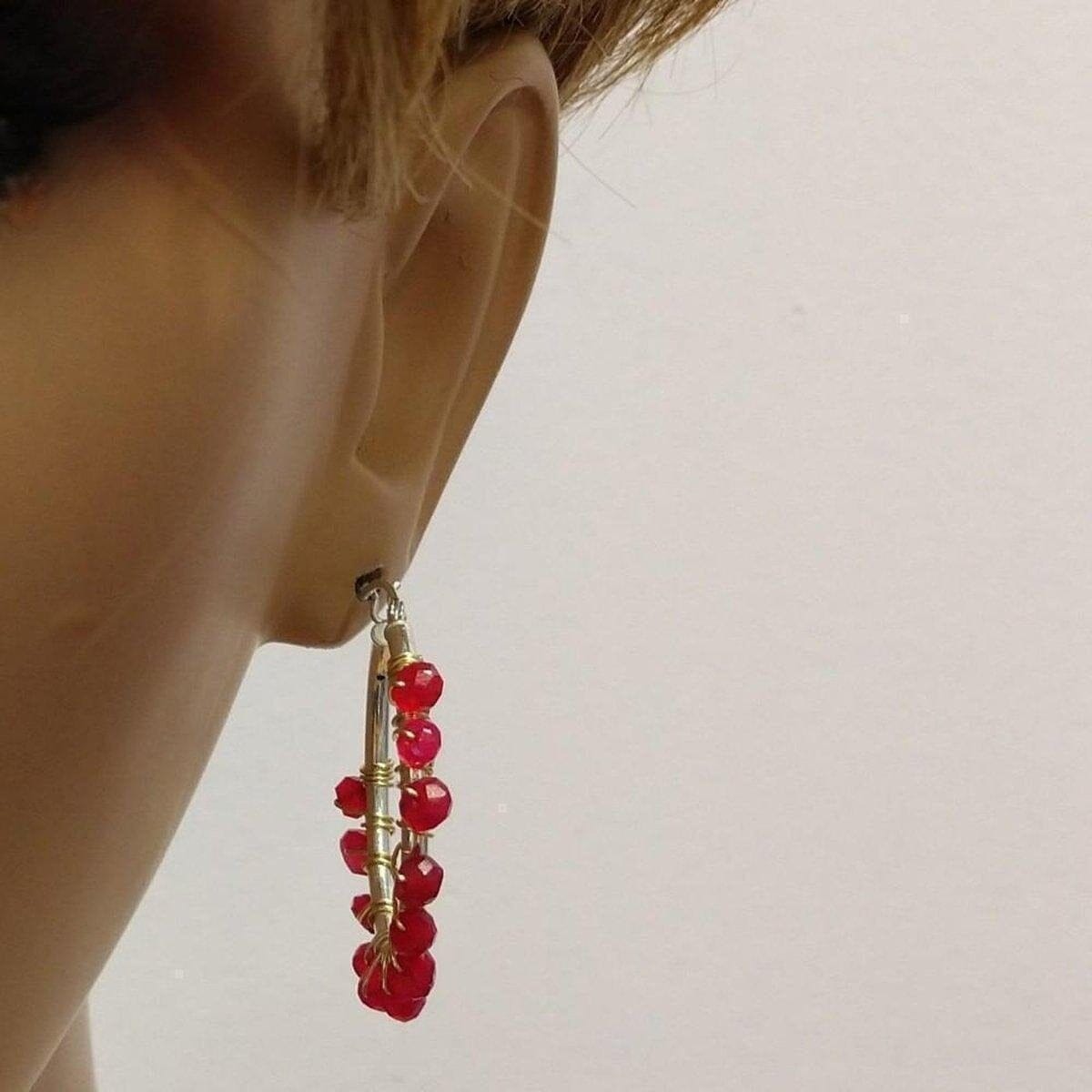 Hot Pink Chalcedony Silver Hoop Earrings by Alexa Martha Designs