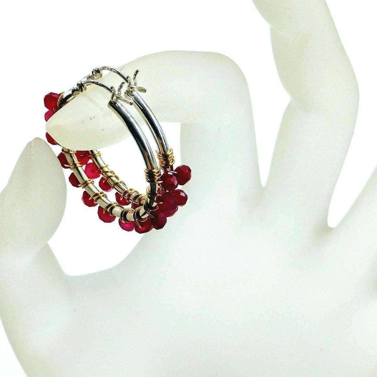 Hot Pink Chalcedony Silver Hoop Earrings by Alexa Martha Designs