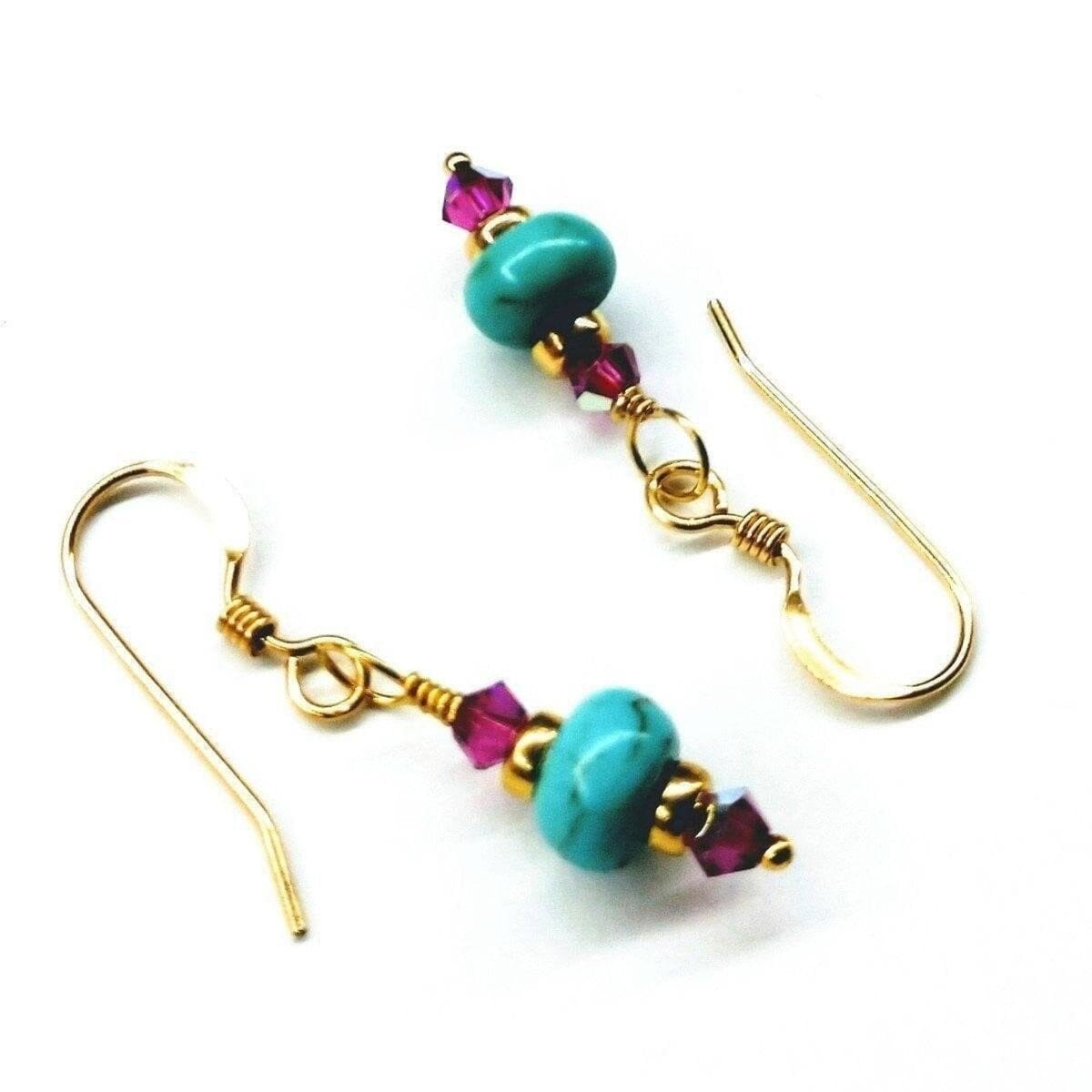 Hot Pink and Turquoise 14 K Gold Filled Earrings by Alexa Martha Designs