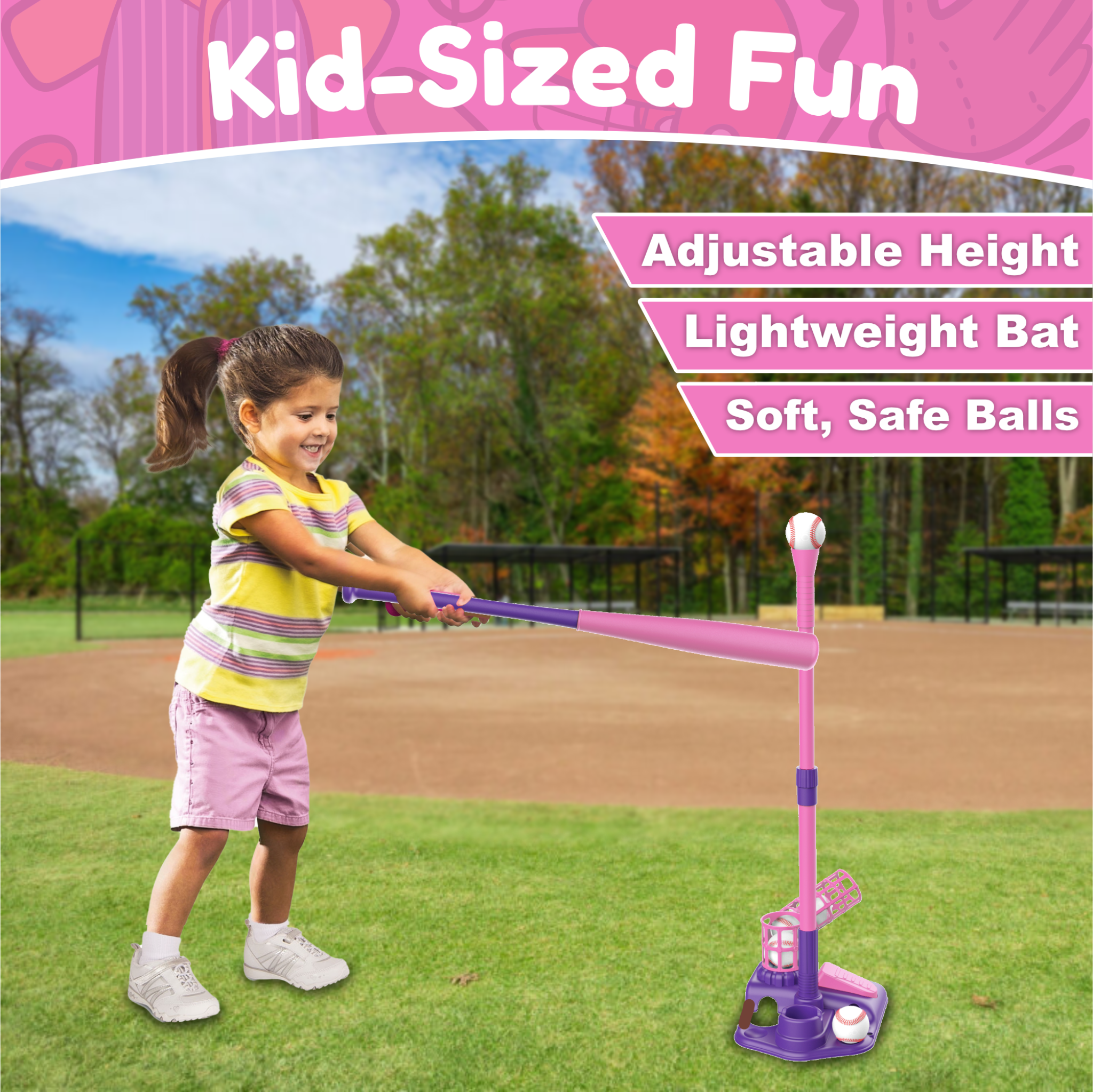 Contixo 3-in-1 Kids T-Ball Set - Adjustable Tee, 6 Balls, Indoor/Outdoor, Ages 3-5 by Contixo