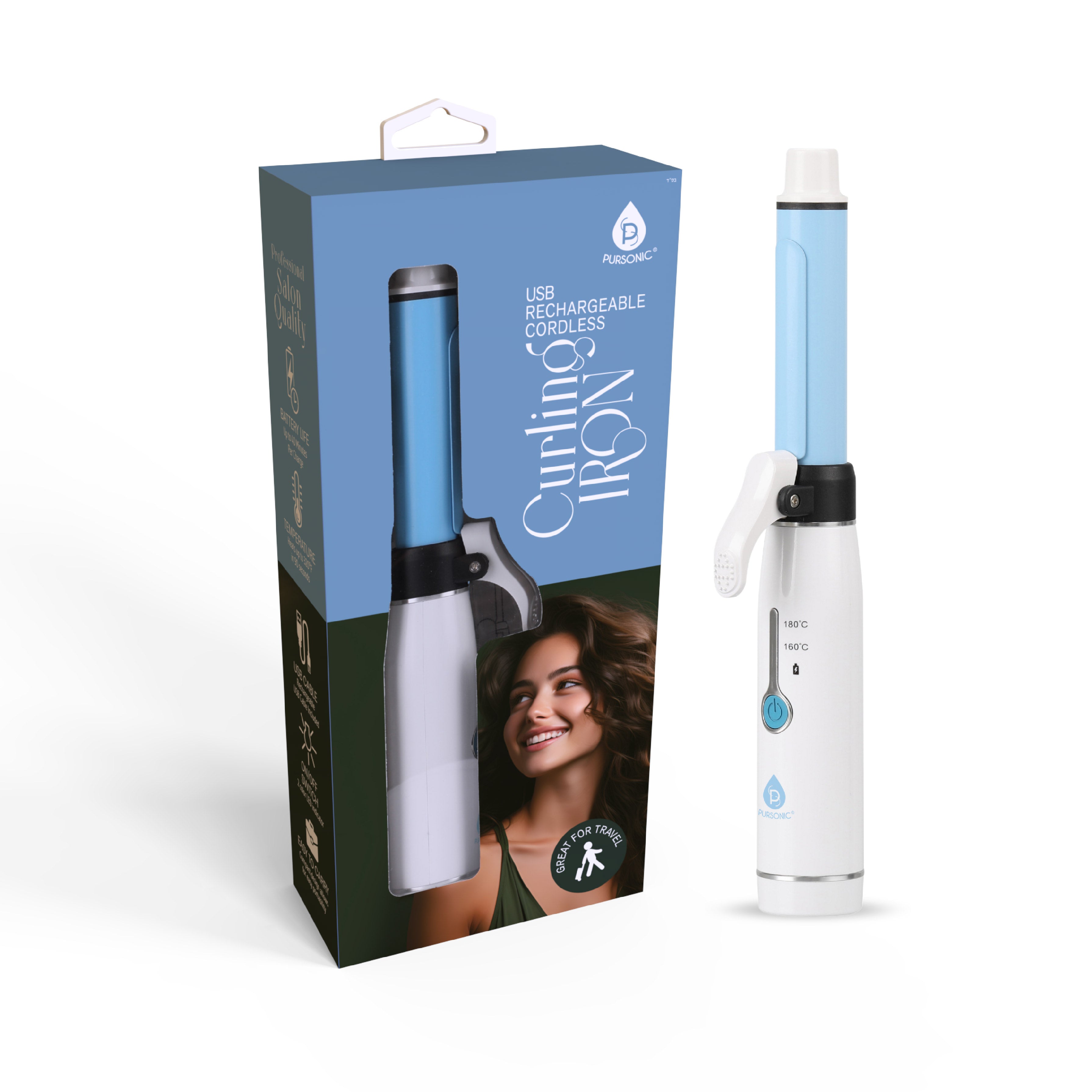 USB Rechargeable Cordless Curling Iron by Pursonic