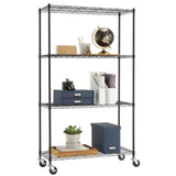 Heavy Duty Black Steel 4-Tier Shelving Unit with Locking Casters