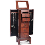 Medium Brown Wood Jewlery Armoire Storage Chest Cabinet with Mirror