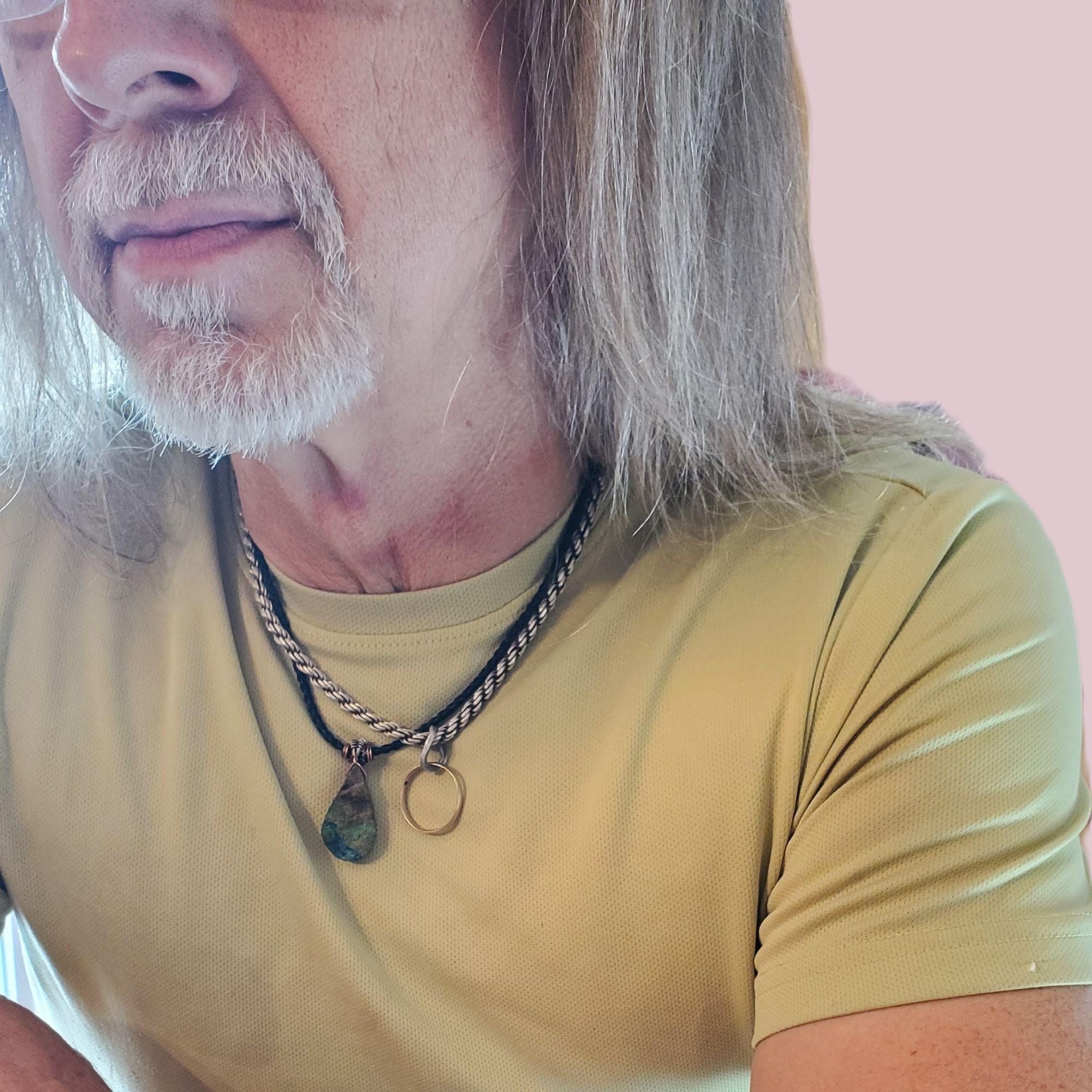 Wire Wrapped Natural Azurite Malachite Drop Vegan Cord Necklace by Alexa Martha Designs