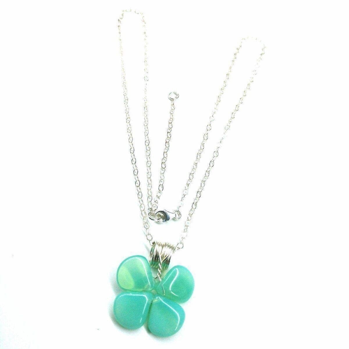 Mint Green Beaded Sterling Silver Clover Necklace by Alexa Martha Designs