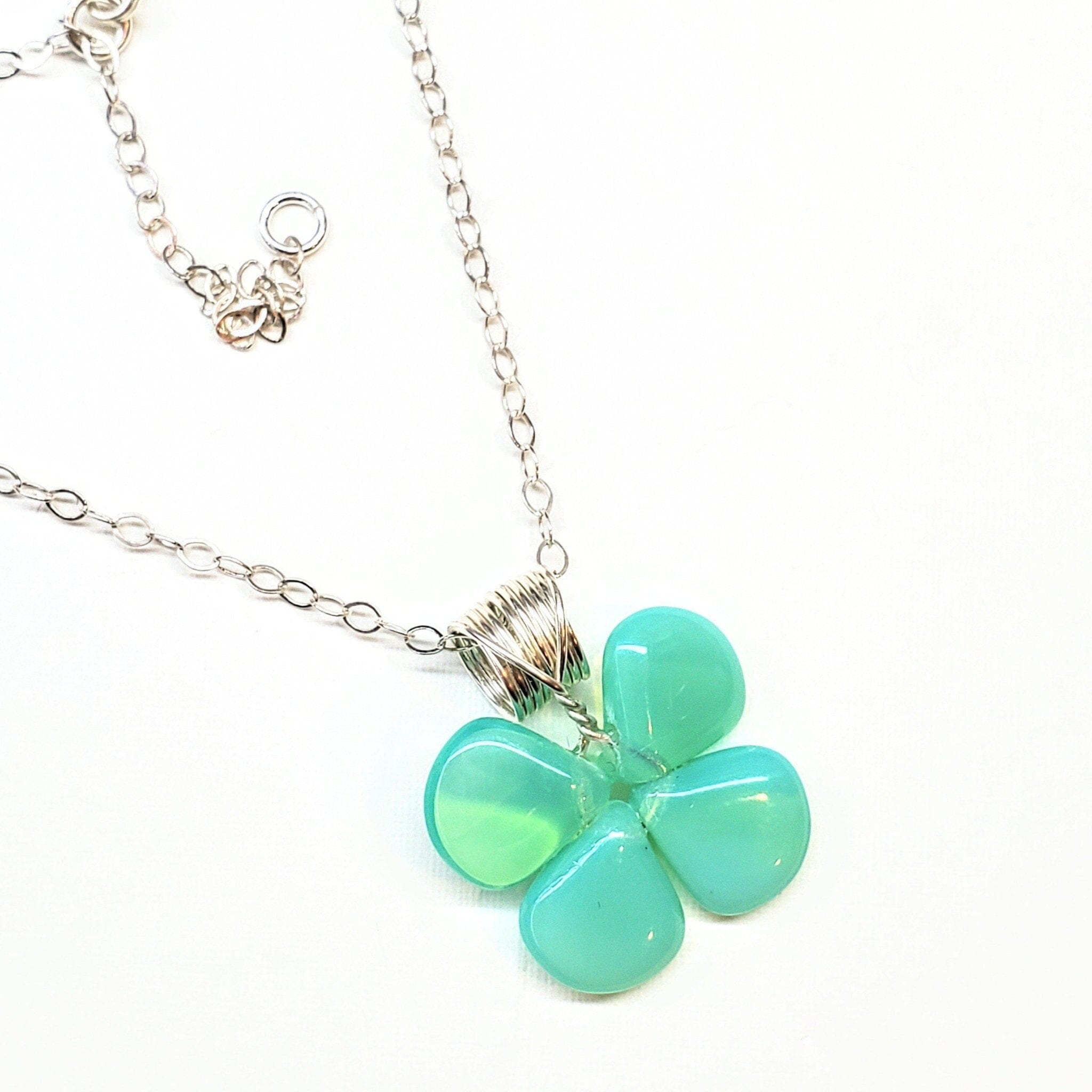 Mint Green Beaded Sterling Silver Clover Necklace by Alexa Martha Designs