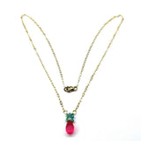 Pink Gemstone Drop and Turquoise Crystal 14 K Gold Filled Necklace by Alexa Martha Designs