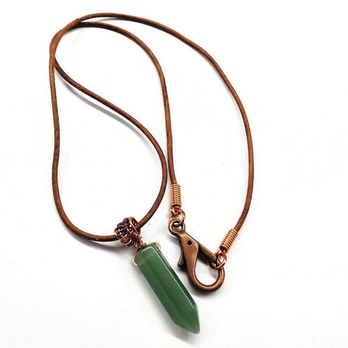 Men's Rustic Wire Wrapped Pointed Gemstone Crystal Leather Necklace by Alexa Martha Designs