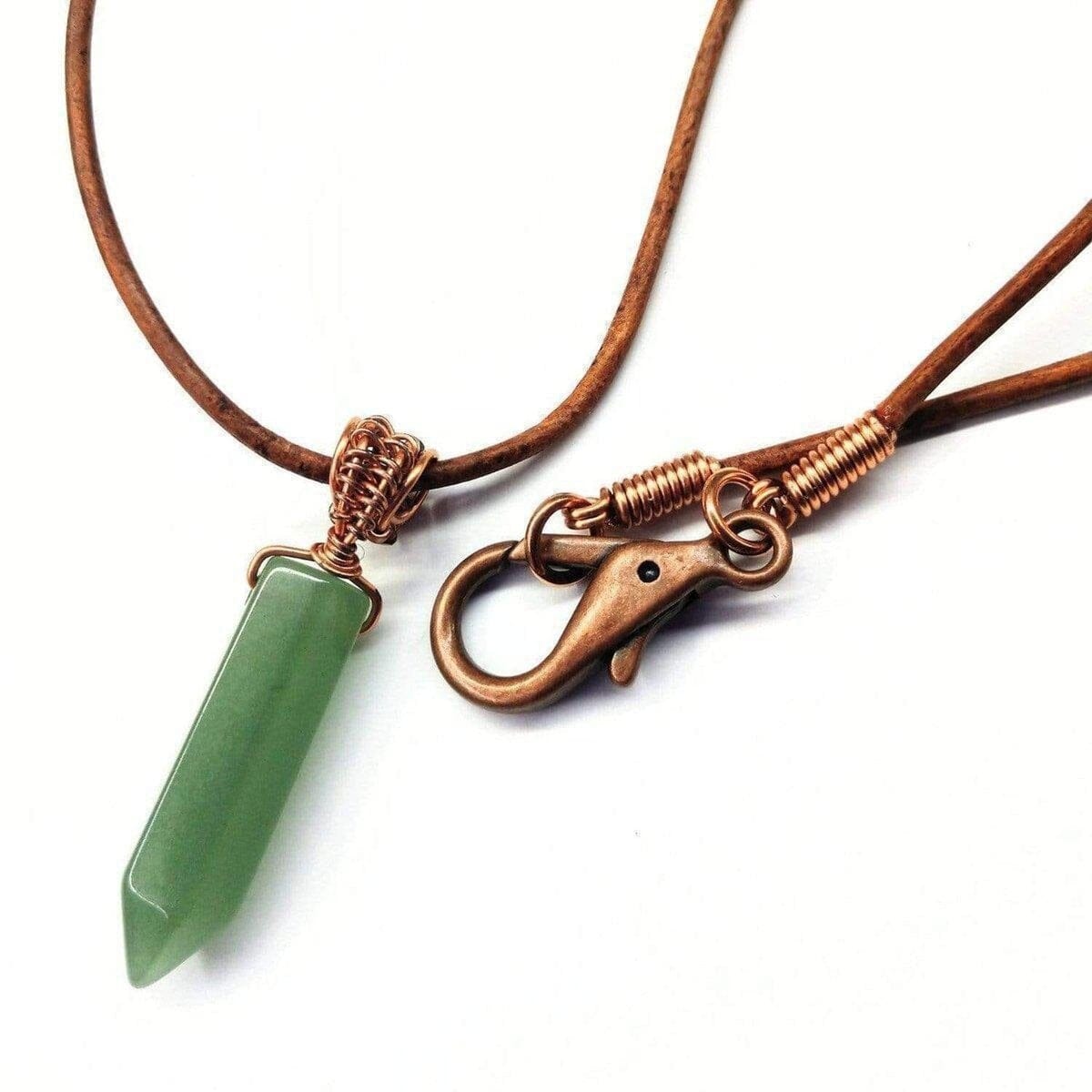 Men's Rustic Wire Wrapped Pointed Gemstone Crystal Leather Necklace by Alexa Martha Designs