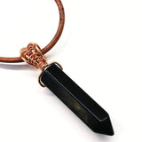 Men's Rustic Wire Wrapped Pointed Gemstone Crystal Leather Necklace by Alexa Martha Designs