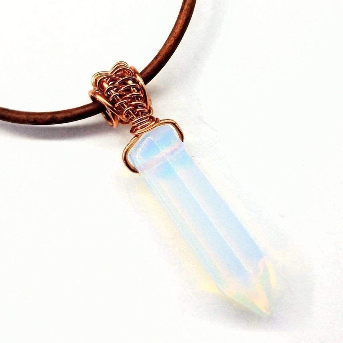Men's Rustic Wire Wrapped Pointed Gemstone Crystal Leather Necklace by Alexa Martha Designs