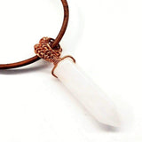 Men's Rustic Wire Wrapped Pointed Gemstone Crystal Leather Necklace by Alexa Martha Designs