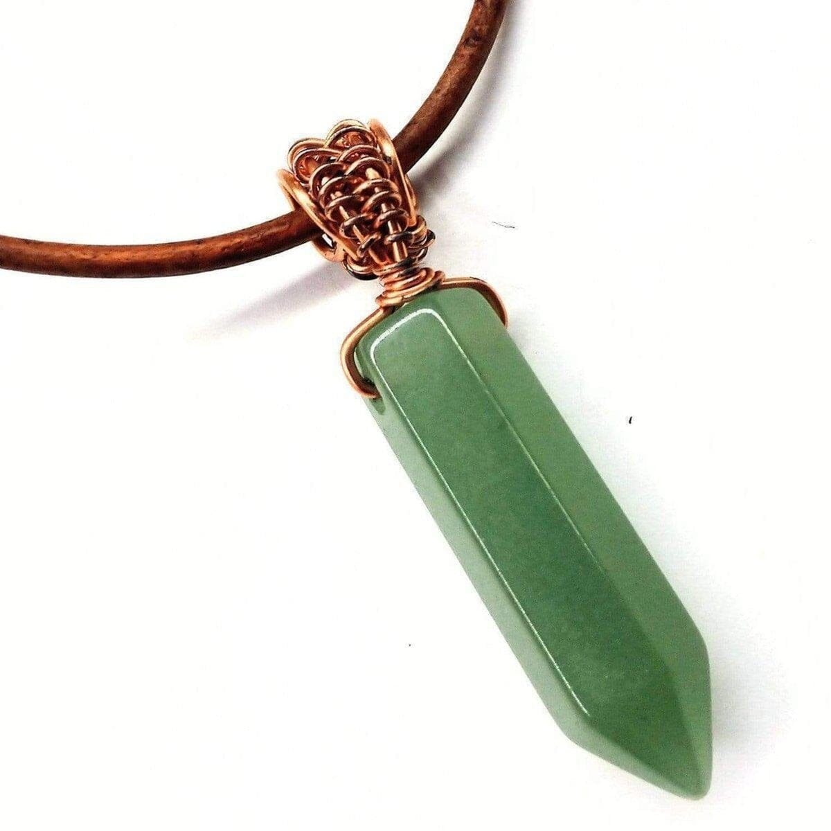 Men's Rustic Wire Wrapped Pointed Gemstone Crystal Leather Necklace by Alexa Martha Designs