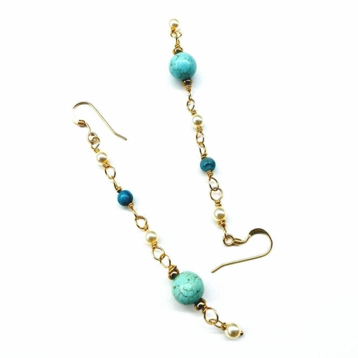 Long 14 K Gold Filled Turquoise Pearl Earrings by Alexa Martha Designs
