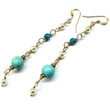 Long 14 K Gold Filled Turquoise Pearl Earrings by Alexa Martha Designs