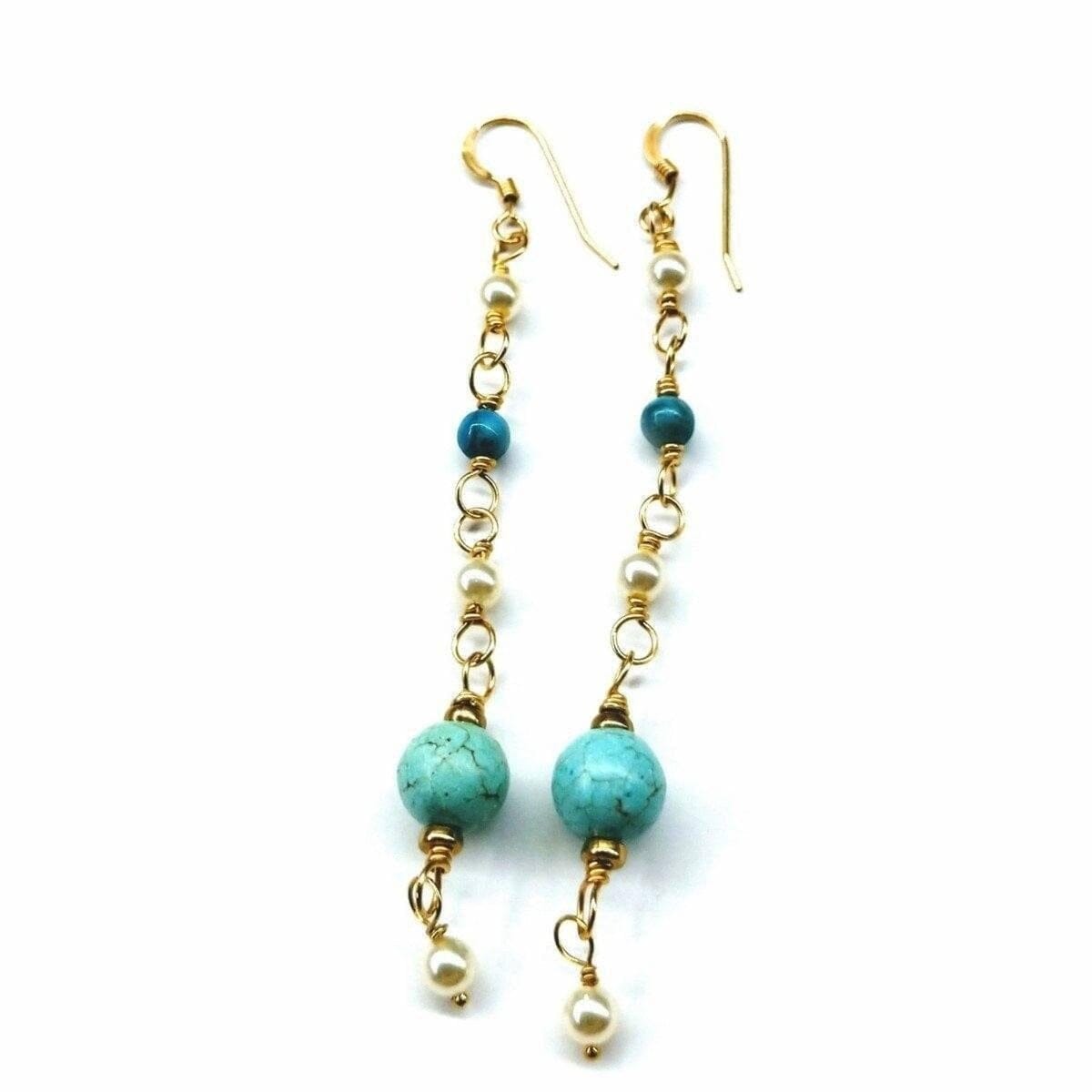 Long 14 K Gold Filled Turquoise Pearl Earrings by Alexa Martha Designs