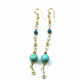 Long 14 K Gold Filled Turquoise Pearl Earrings by Alexa Martha Designs