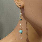Long 14 K Gold Filled Turquoise Pearl Earrings by Alexa Martha Designs