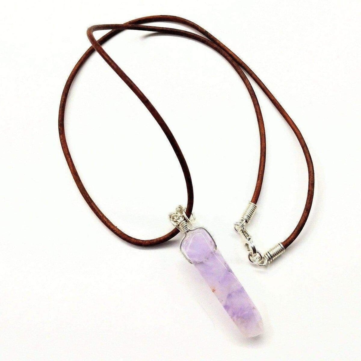Silver Wrapped Light Amethyst Gemstone Point Leather Necklace by Alexa Martha Designs