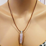 Silver Wrapped Light Amethyst Gemstone Point Leather Necklace by Alexa Martha Designs