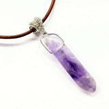 Silver Wrapped Light Amethyst Gemstone Point Leather Necklace by Alexa Martha Designs