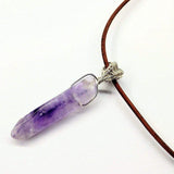 Silver Wrapped Light Amethyst Gemstone Point Leather Necklace by Alexa Martha Designs