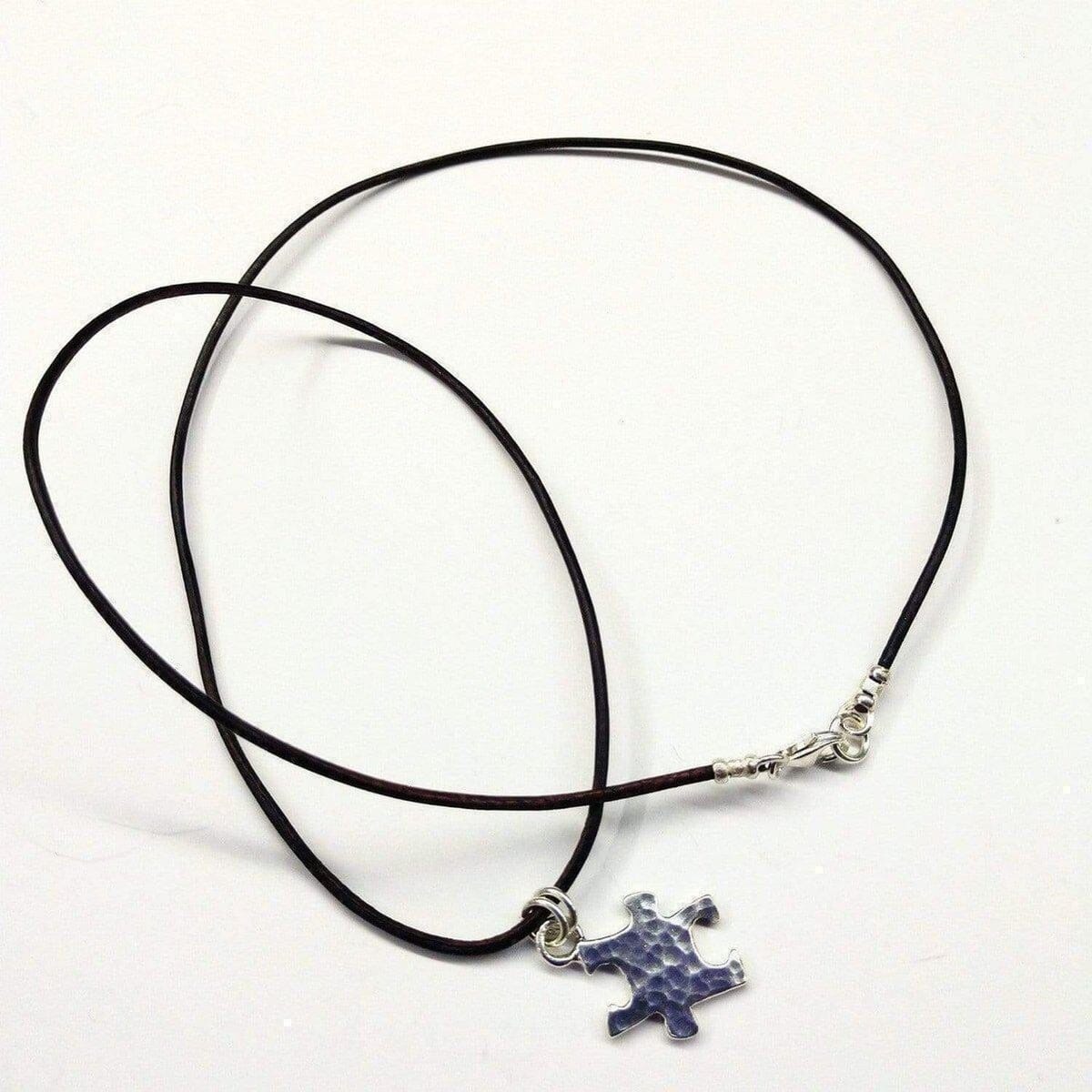 Sterling Silver Autism Awareness Puzzle Piece Leather Necklace by Alexa Martha Designs