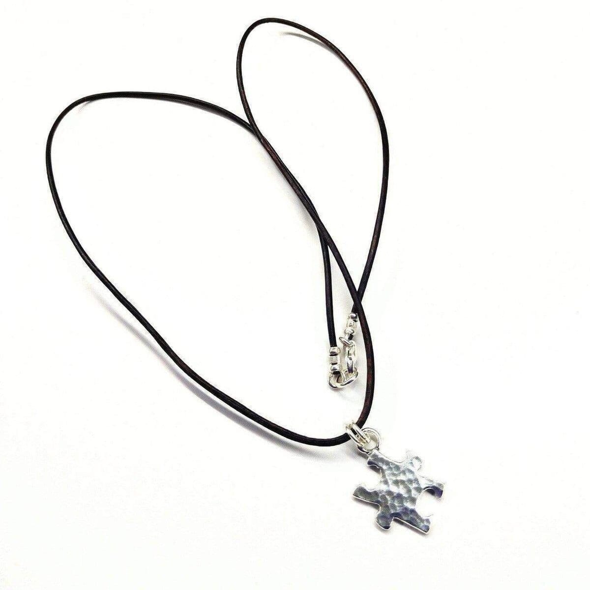 Sterling Silver Autism Awareness Puzzle Piece Leather Necklace by Alexa Martha Designs