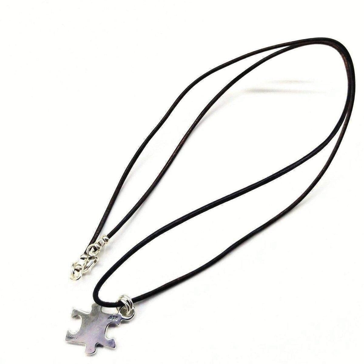 Sterling Silver Autism Awareness Puzzle Piece Leather Necklace by Alexa Martha Designs